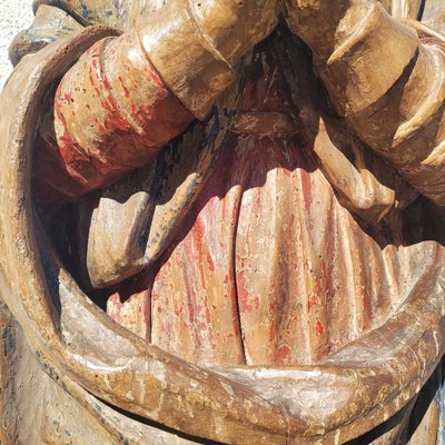Vierge en prière en bois sculpté polychrome, époque XVIème siècle Italie