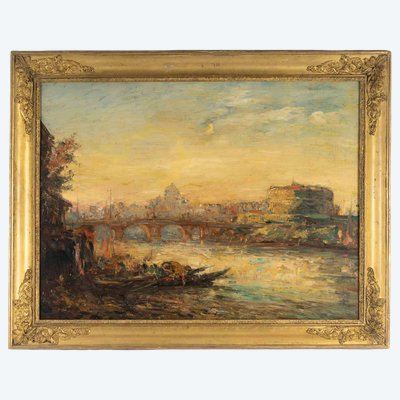Ölgemälde auf Leinwand mit einer Ansicht des Bosporus; Entstehungszeit: Ende des 19. Jahrhunderts 