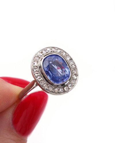 Bague Art Deco 1,95 ct saphir Ceylan non chauffé en platine 
