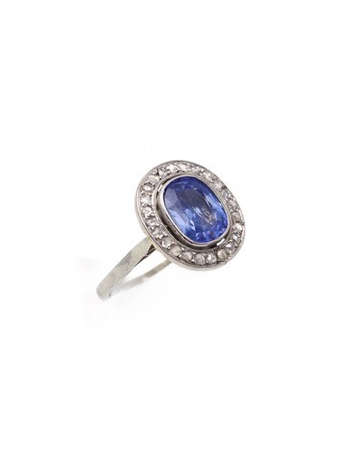 Bague Art Deco 1,95 ct saphir Ceylan non chauffé en platine 