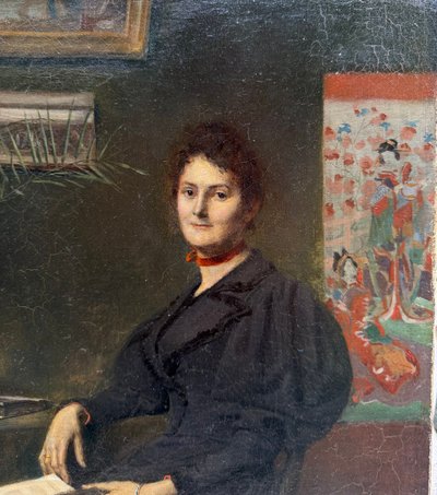 G. Lebrun (XIX-XX secolo) - Donna elegante in stampe giapponesi, 1894