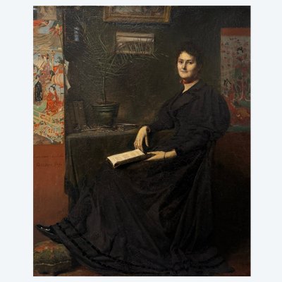 G. Lebrun (XIX-XX secolo) - Donna elegante in stampe giapponesi, 1894