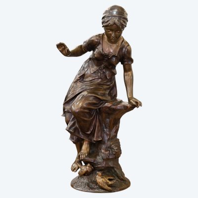 SCULPTURE - JEUNE FILLE AUX HIRONDELLES , JEAN - LOUIS GRÉGOIRE (1840-1890) - BRONZE