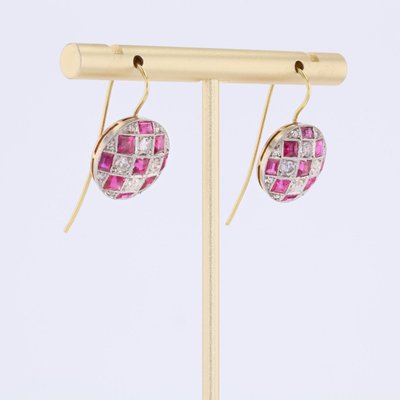 Boucles d'oreilles ancienne rondes diamants et rubis