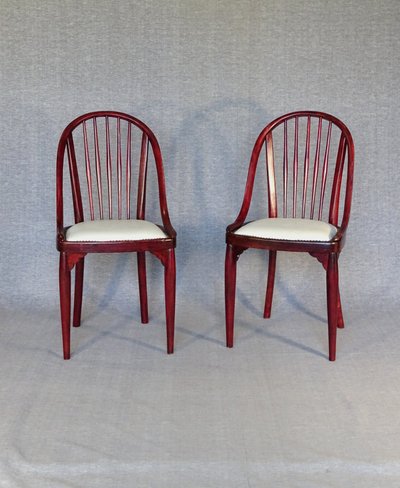 Zwei Thonet-Stühle Nr. A846 - Otto Prutscher - 1925 - Weiße Ledersitze -