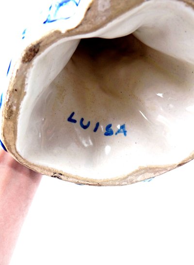 Vergine Mater Dolorosa o Vergine Piangente, ceramica modernista firmata Luisa, metà del XX secolo