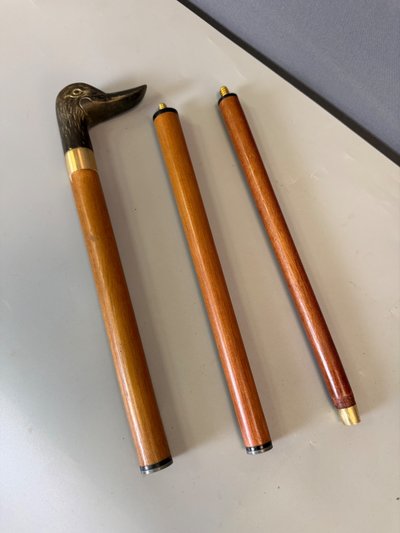 Mahogany walking stick with bronze handle and duck motif