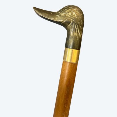 Spazierstock aus Mahagoni mit bronzenem Griff und Entenmotiv
