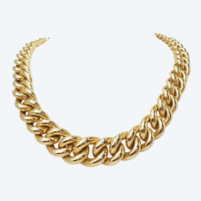 Choker-Halskette aus 18-karätigem Gelbgold – Gewölbte Panzerkette – 62,50 g