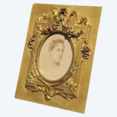 Christofle Silberschmied: Louis XVI-Fotorahmen aus vergoldeter Bronze im Jugendstil