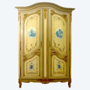 Louis XV Style Venetian Painted Wardrobe With Putti Decor In Grisaille