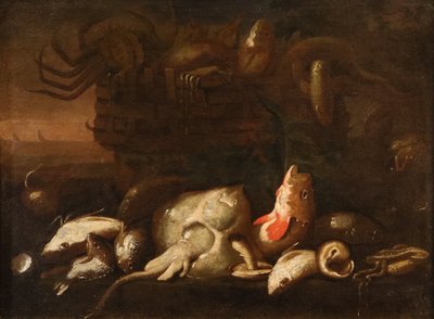 Paire de natures mortes avec des poissons, attribué à Elena Recco (1654 - 1700) 