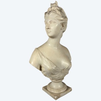 Weiße Marmorskulptur, Büste der Diana nach Jean-Antoine Houdon (1741-1828)