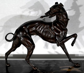 Soggetto in ghisa con patina marrone "Il levriero" - Fine XIX secolo