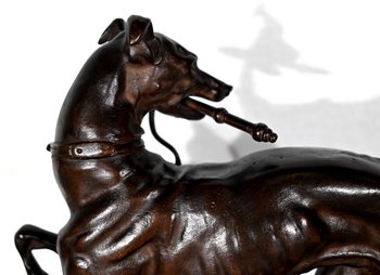 Soggetto in ghisa con patina marrone "Il levriero" - Fine XIX secolo