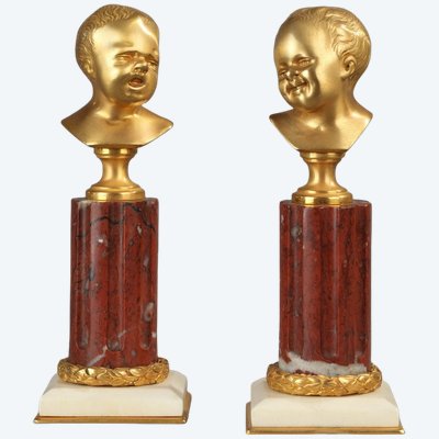 Pair of Gilded Bronze Sculptures, "Jean Who Laughs" and "Jean Who Cries."
