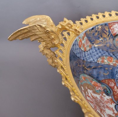 Grande Coupe Porcelaine japonaise  Imari Montée Bronze Doré