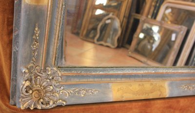76 x 124 cm Miroir ancien rectangle restauration, feuille d'or et patine
