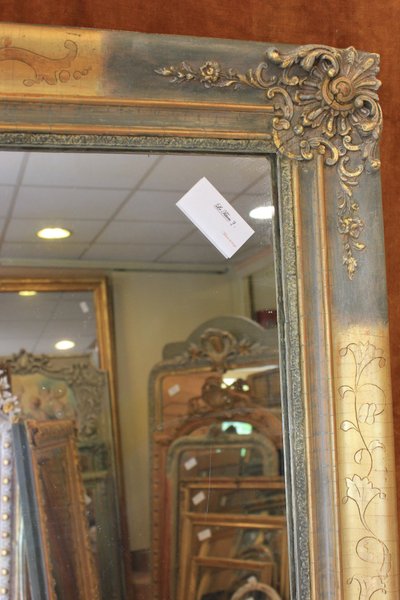76 x 124 cm Miroir ancien rectangle restauration, feuille d'or et patine