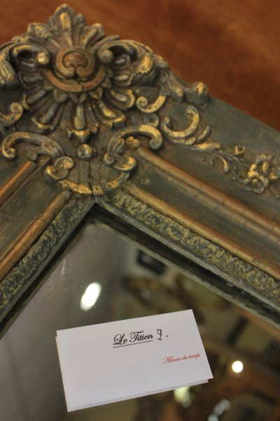 76 x 124 cm Miroir ancien rectangle restauration, feuille d'or et patine