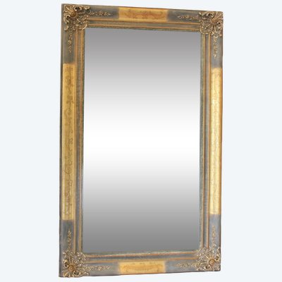 76 x 124 cm Miroir ancien rectangle restauration, feuille d'or et patine