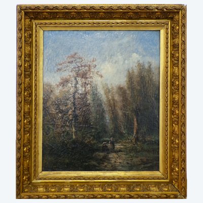 paysage animé, huile sur toile signée GODCHAUX