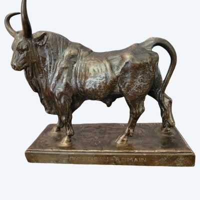 IL TORO ROMANO  Bronzo con patina marrone, firmato: J.CLESINGER