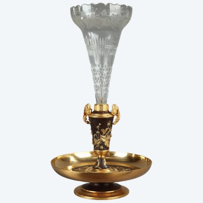 Stunning Centerpiece, Gilded Bronze and Cut Crystal