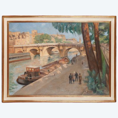 Quadro: “Il Pont Neuf a Parigi”. Opera di grandi dimensioni su tela, firmata: BroËt