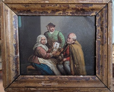 Paire De Petites Huiles Sur Cuivre, Scènes d'Interieur.