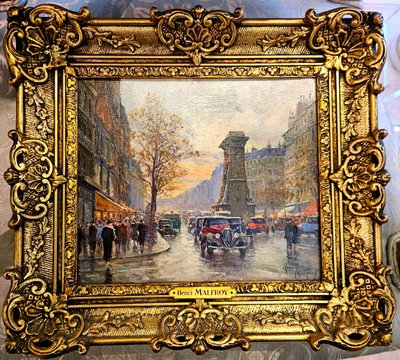 Paire De Tableaux Huile Sur Bois,vues De Paris,  Henry Malfroy;  l'Etoile Et La Porte St Denis.