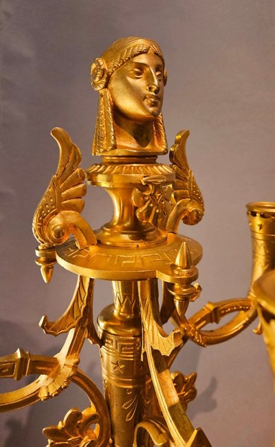 Garniture de cheminée néo-égyptienne,  Attr.à F.barbedienne,