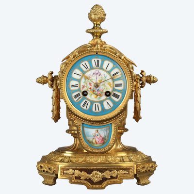 Painted Porcelain and Gilded Bronze Floor Clock