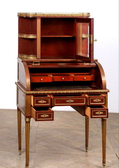 Bureau Cylindre Louis XVI, Bonheur Du Jour En Acajou