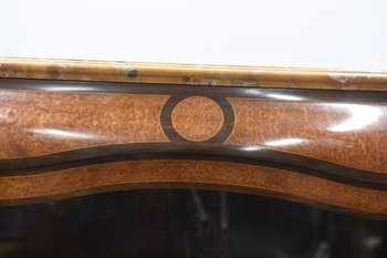 Libreria in stile transizione intarsio e piano in marmo bronzo dorato