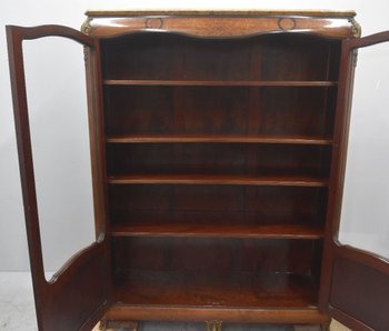 Libreria in stile transizione intarsio e piano in marmo bronzo dorato
