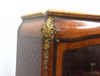 Libreria in stile transizione intarsio e piano in marmo bronzo dorato