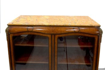 Libreria in stile transizione intarsio e piano in marmo bronzo dorato