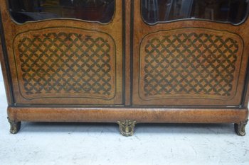 Libreria in stile transizione intarsio e piano in marmo bronzo dorato