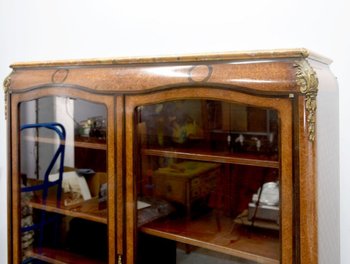 Libreria in stile transizione intarsio e piano in marmo bronzo dorato