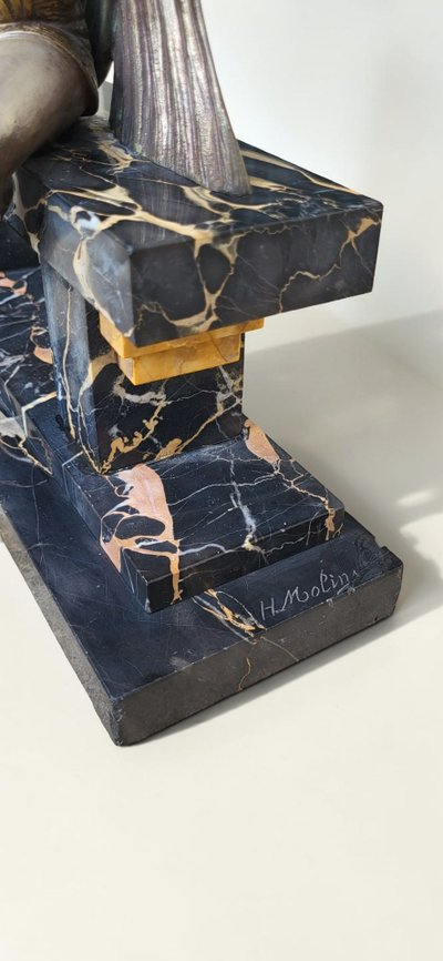 Bronzeskulptur im Art-Deco-Stil, signiert H. Molins