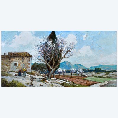 VIDAL Gustave (1895-1966) "Amandiers en fleurs dans les Alpilles" Provence Avignon Alpilles Paris