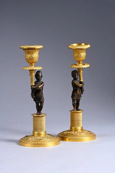 Paar nubische Kerzenleuchter, frühes 19. Jahrhundert, Directoire-Periode