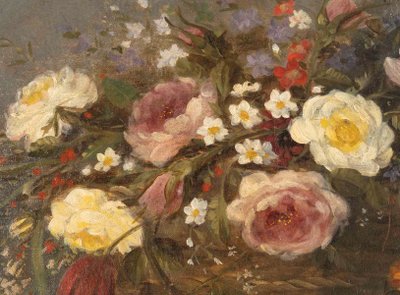 M. Cochon-Danquin (XIXᵉ siècle) – Nature morte à la corbeille de fleurs, 1884 – Huile sur toile