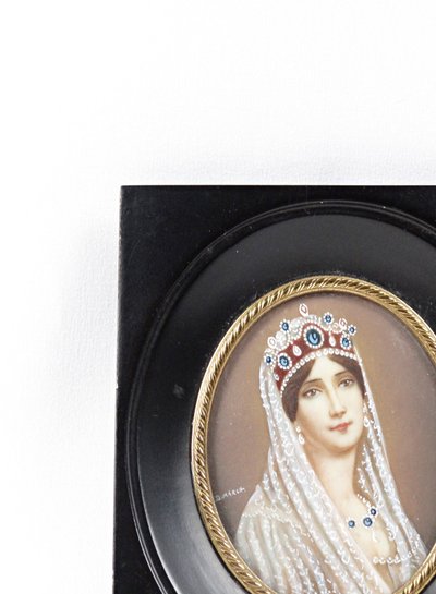 Miniature portrait de l'impératrice Joséphine signé Dimarch XIXe sur ivoirine