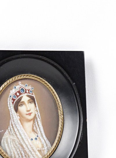 Miniature portrait de l'impératrice Joséphine signé Dimarch XIXe sur ivoirine