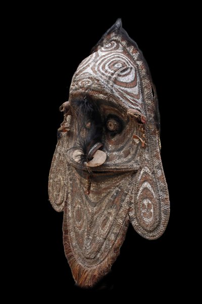 Imposant masque de pignon, art tribal , art océanien, art traditionnel, vannerie, 200 cm