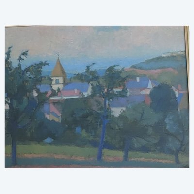 Odette Deray - (1918 - 2010) - Saint Jean De Vaux (Bourgogne) - huile sur toile - 