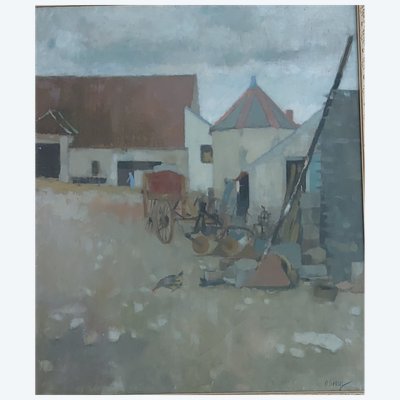 Odette Deray - (1918 - 2010) - Ferme en Bourgogne - huile sur toile -