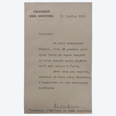 Léon BLUM - 51872 - 1950) - Lettera firmata - 1938